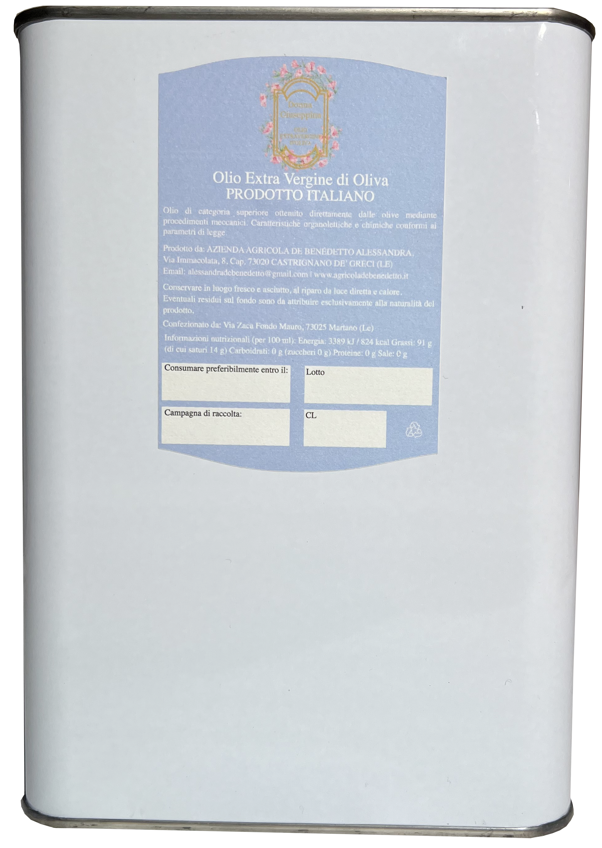 Lattina 3 Litri Olio Extravergine Biologico Donna Giuseppina